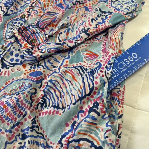 Lilly Pulitzer Shell Me About It Button Down Tunic Pink Blue Pockets Large - Picture 4 of 12
